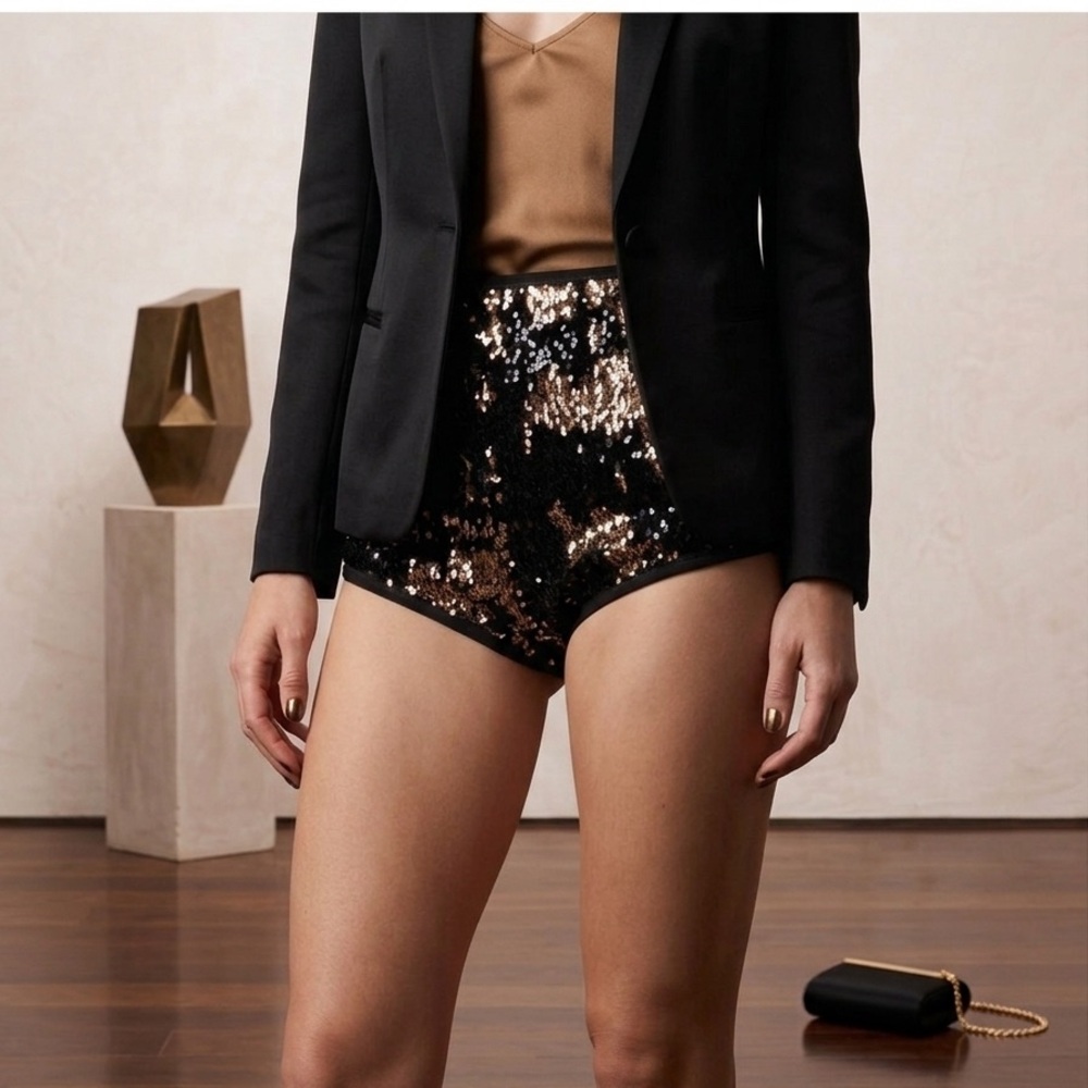 Jill Lindsay Designs Handmade Sequin High-Waist Glam Shorts - Size L